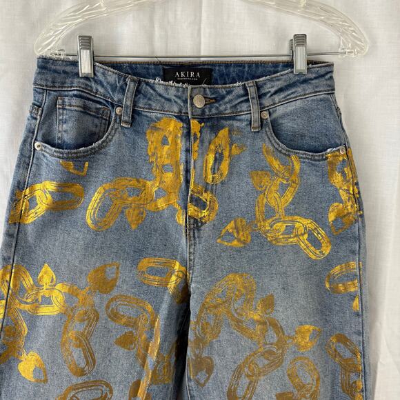 Akira Lock My Love Foil Denim Jeans Size 9 (28) x 33 - Picture 7 of 7